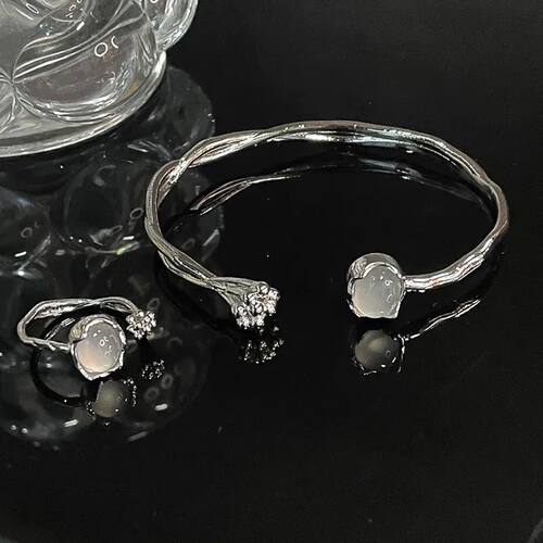 Punk Flower Bud Moonligh Sone Open Bracele & Rings Hip Hop f