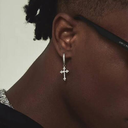 Punk Cross Drop Earrings for Men Women Shiny Crysal Zircon H