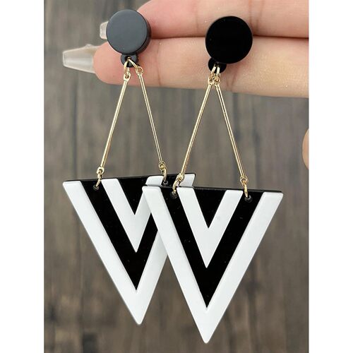 Geometric Triangle Drop Earrings For Women Black And White S