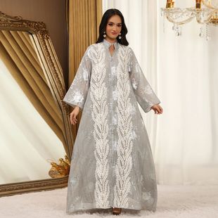 Luxurious Jalabiya Embroidered Illusion Silvered Jalabiyah G