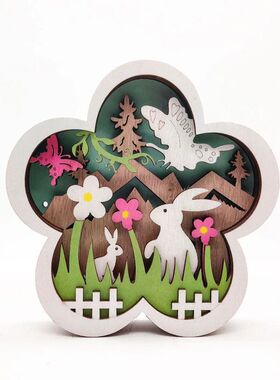 Easer Wooden Flower Lighing Creaive Spring Rabbi Buerfly LED