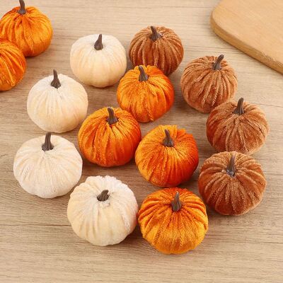 8/12pcs Artificial Flannel Pumpkins for Autumn Fall Thanksgi