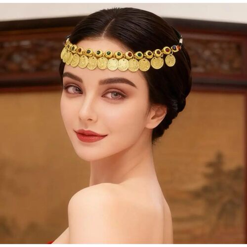 New ndy Ethnic Style Rhinestone Forehead Chain  Coin Tassel