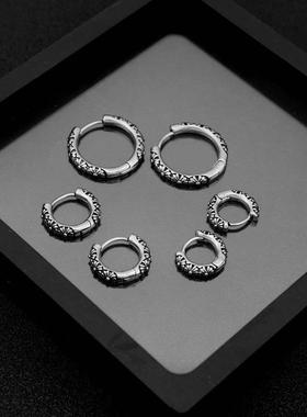 Vintage punk dark stainless steel three flower earrings