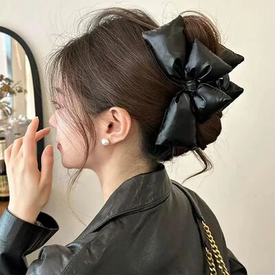 1 Pcs Black Leaher Coon Suffing Bow Claw Clip Large Jaw Clip