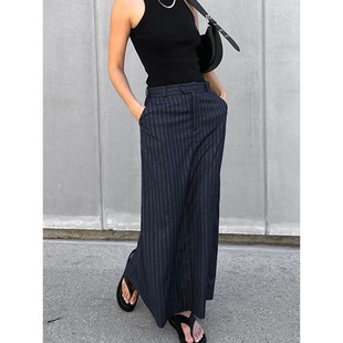 Striped Fashion Skirt Slit Straight French Slimfit Commuting
