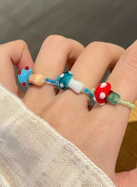 Colorful  Bead Ring New Elastic Rope Design Cute Playful Wom