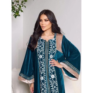 Velvet Kaftan Dubai Djellaba Women Maxi Dress Turkey Robe