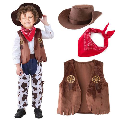4PCS Cowboy Dress Up Outfits Suits Baby Boys Clothes Vest+Sc