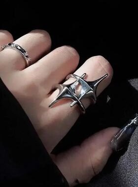 Punk Double Cross Sar Ring for Women Men Hiphop Gohic Sliver