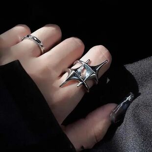 Punk Double Cross Sar Ring for Women Men Hiphop Gohic Sliver