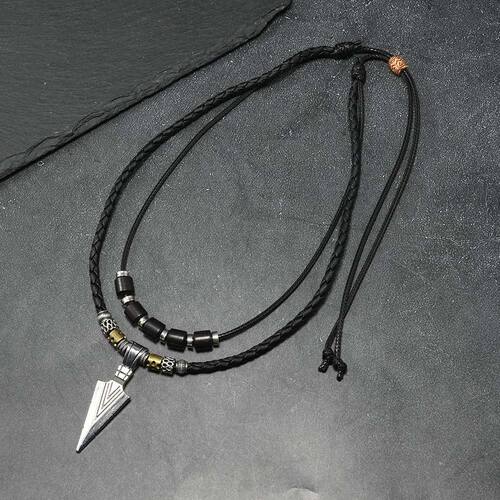 Men's Viking Arrowhead Necklace  Ethnic Tribal Braided Leath