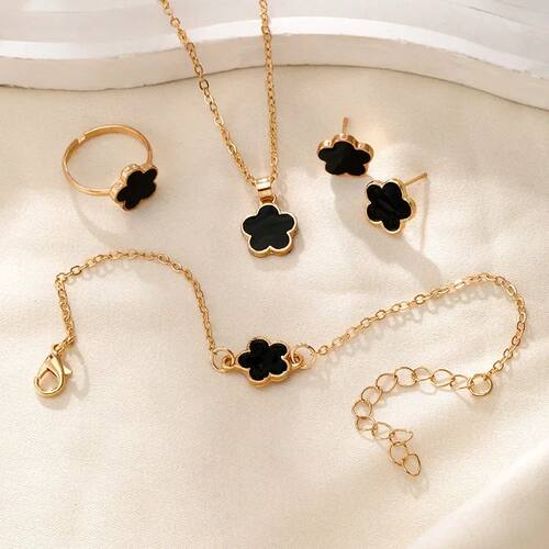 Lucky Five-petal Flower Clover Earrings Necklace Ring Bracel