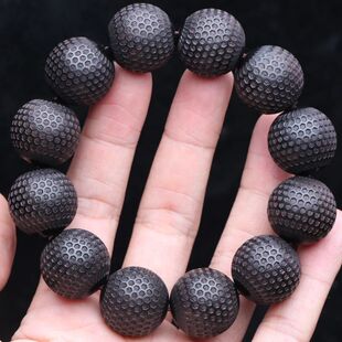 Natural ebony 20mm wood bead Bracelet Men's beaded carved bl