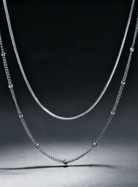 2 Pcs Necklace Set Stacked Jewelry Collection Silver Color W