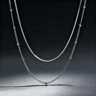 2 Pcs Necklace Set Stacked Jewelry Collection Silver Color W