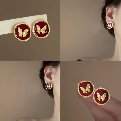 Korean Retro Round Butterfly Earrings Fashion Cute Animal Br