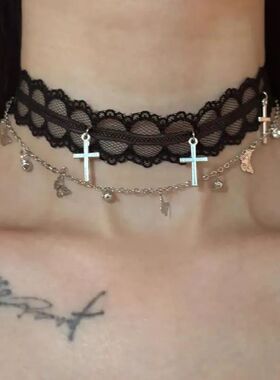 Black Whie Lace Cross Buerfly Pendan Necklaces for Women Gir