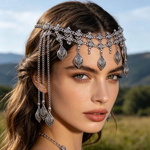 Kazakh Design Geometric Ethnic-Style Alloy Tassel Forehead C