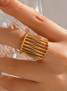 Stainless Steel Wide Ring Exaggerated Heavy Lines Personaliz