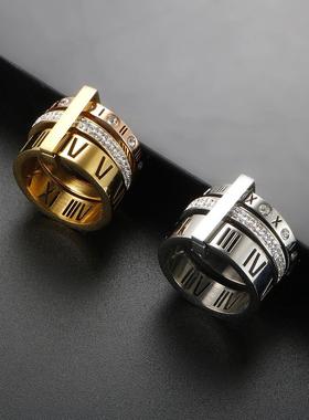 Three Layers Roman Numerals Ring for Women Luxury Stainless