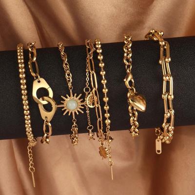 316L A?o Inoxidável Link Chain Pulseiras para Mulheres Bohe