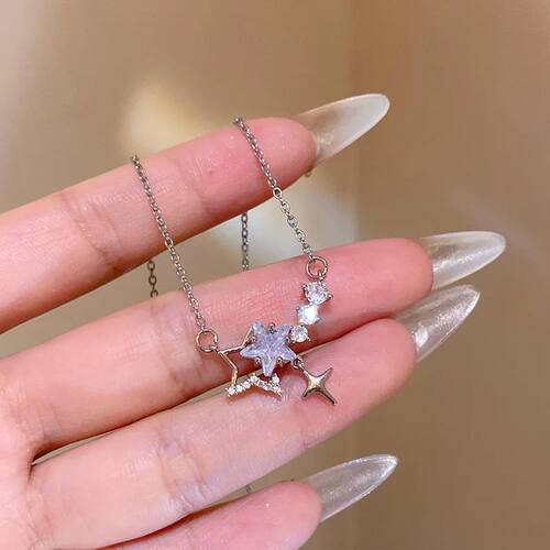 Elegant Shiny Zircon Star Cross Pendant Necklace Sweet Cute