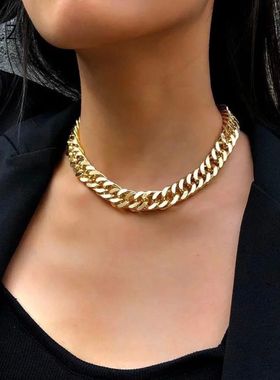 Punk Hip Hop Curb Cuban Thick Short Choker Necklace Simple M