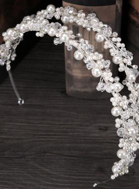 Bride Headband Tiara Bridal Crown Handmade Pearl Double Laye