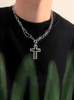 Gohic Cuban Chain Cross Pendan Necklace for Women Men Vinage