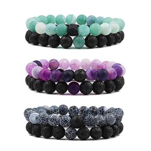 Set Stone Coupl Bangles Lava Bracelets Beaded 2PCS Natural