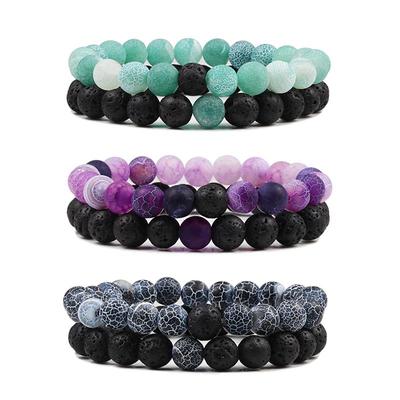 1-2PCS Beaded Bracelets Bangles Set Natural Lava Stone Coupl