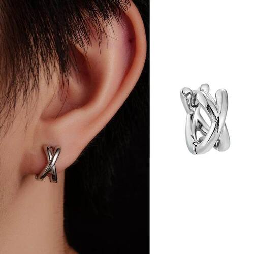 1Pair Small Cross Circle Round Hoop Earrings for Men Women M