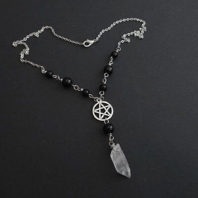 Gothic Beaded Pentagram Necklace Crystal Necklace Goth Wicca