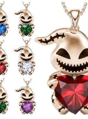 Cute Cartoon Ghost CZ Crystal Evil Pendant Necklaces For Kor