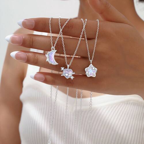 Elegant Moon Star Crystal Pendant Necklace for Women Girls S