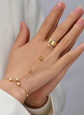 Personalized Design Metal Beaded Finger Ring Bracelet for Wo