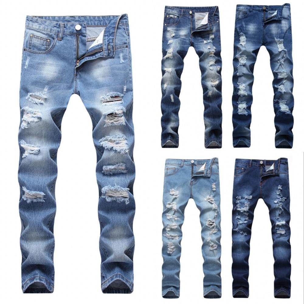 2023 Designer Men's Ripped Jeans Slim Fit Light Blue Denim