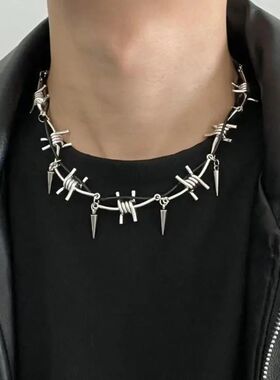 Gohic Barbed Wire Rive Leaher Double Layer Necklace for Men