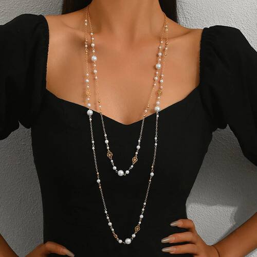 Layered Pearl Long Necklace for Women Luxury Dainty Sweater
