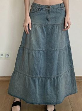 Simple Women's Straight Denim Skirt Solid Color All Match Re