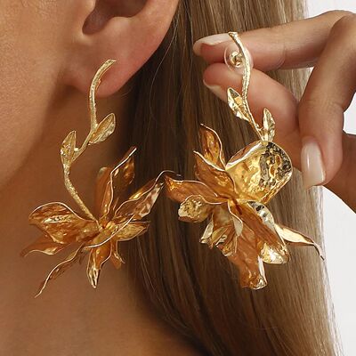 Vinage Meal Flower Drop Earrings for Women Punk Gold Color M