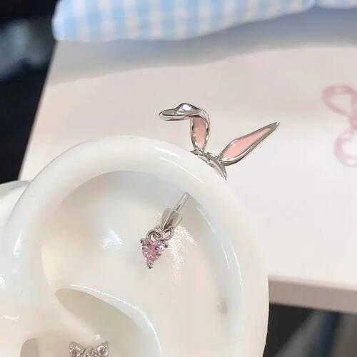 1Pcs Cute Pink Rabbit Ear Stud Y2K Zircon Artistic Sweet Des