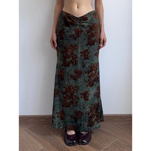 Waist Women Velvet Slimfit Flora Vintage Low Skirt Setwear