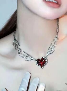 Gohic Red Crysal Pendan Necklace for Women Exaggeraed Ghos C