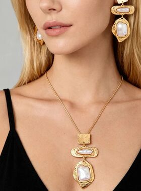 Baroque Pearl Drop Earrings Necklace Se for Women Exquisie R