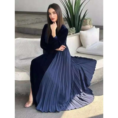 Velvet s for Women Maxi Dress Pleated Cardigan Robe Morocco