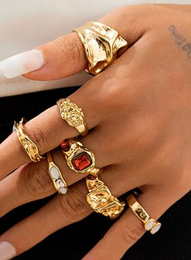 Ingemark 7Pcs/Set Vintage Irregular Folded Surface Open Ring