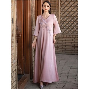 Beadiing Dress Women Dubai Arab Caftan Long Sleeve Turkey