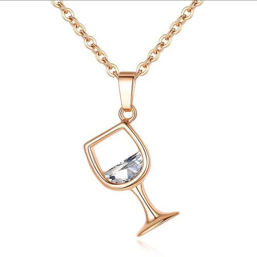Gold Color Creative Wine Glass Pendant Necklace Zircon Cryst